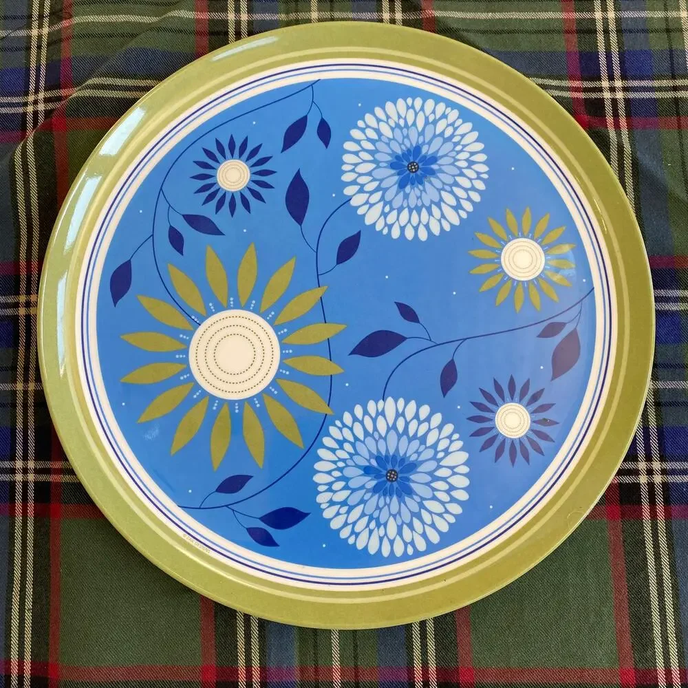 ZAK Designs Pair of Blue Floral Green Border 10” Plastic Plates